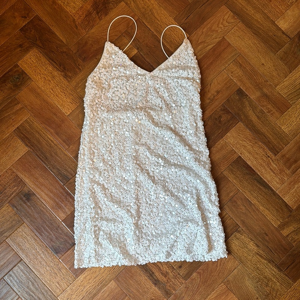 Lulu's Cream Sequin Mini Dress